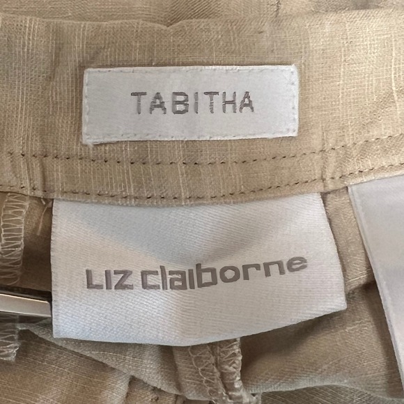 Liz Claiborne Tabitha Silk Linen Tan Wide Leg Capri Pants‎ Size 14 - Picture 7 of 11